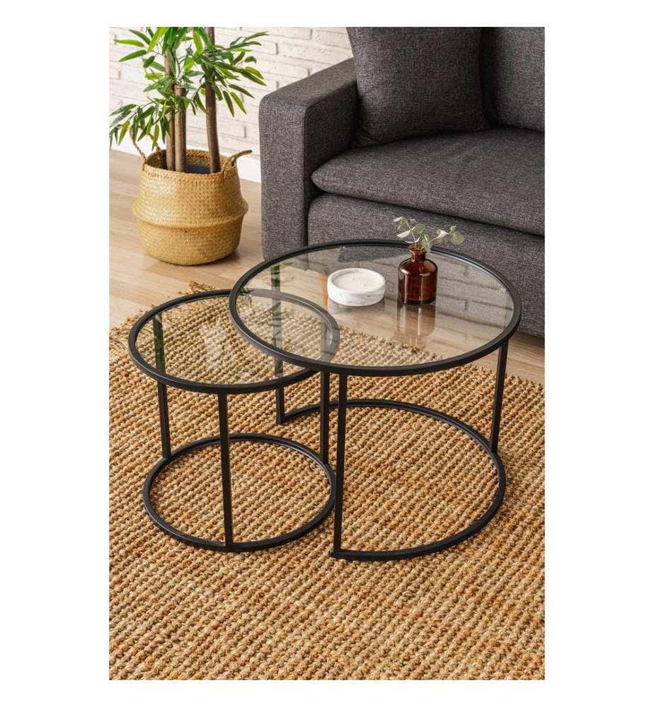 Table basse, noire, transparente, 100 % VERRE TRANSPARENT TREMPÉ, structure : 100 % MÉTAL