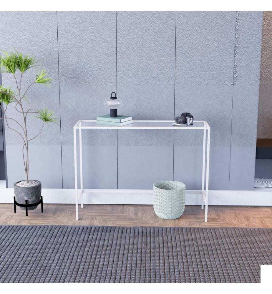 Buffet, blanc, transparent, 100 % VERRE TRANSPARENT TREMPÉ, structure : 100 % MÉTAL