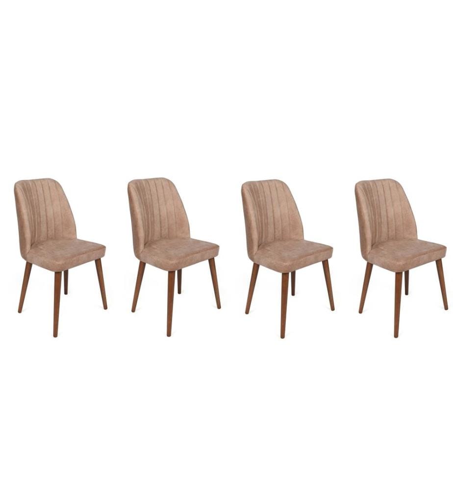 Ensemble de chaises, 4 pièces, beige, noyer, piétement : Métal, Siège : Tissu de velours