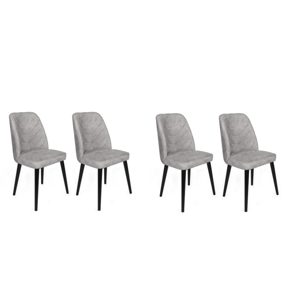 Ensemble de chaises, 4 pièces, gris, noir, châssis : Métal, Siège : Tissu de velours