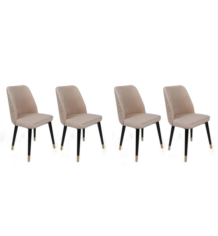Ensemble de chaises, 4 pièces, crème, noir, or, piétement : Métal, Siège : Tissu de velours