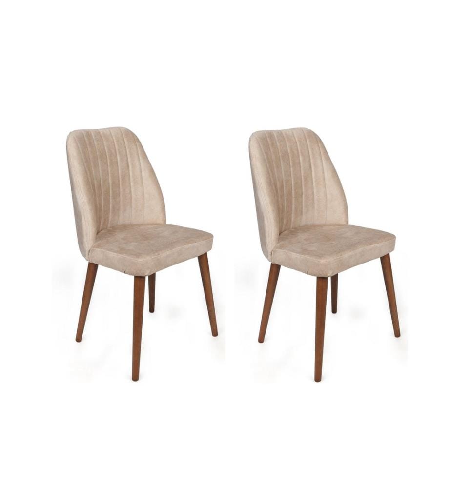 Ensemble de chaises, 2 pièces, crème, noyer, piétement : Métal, Siège : Tissu de velours