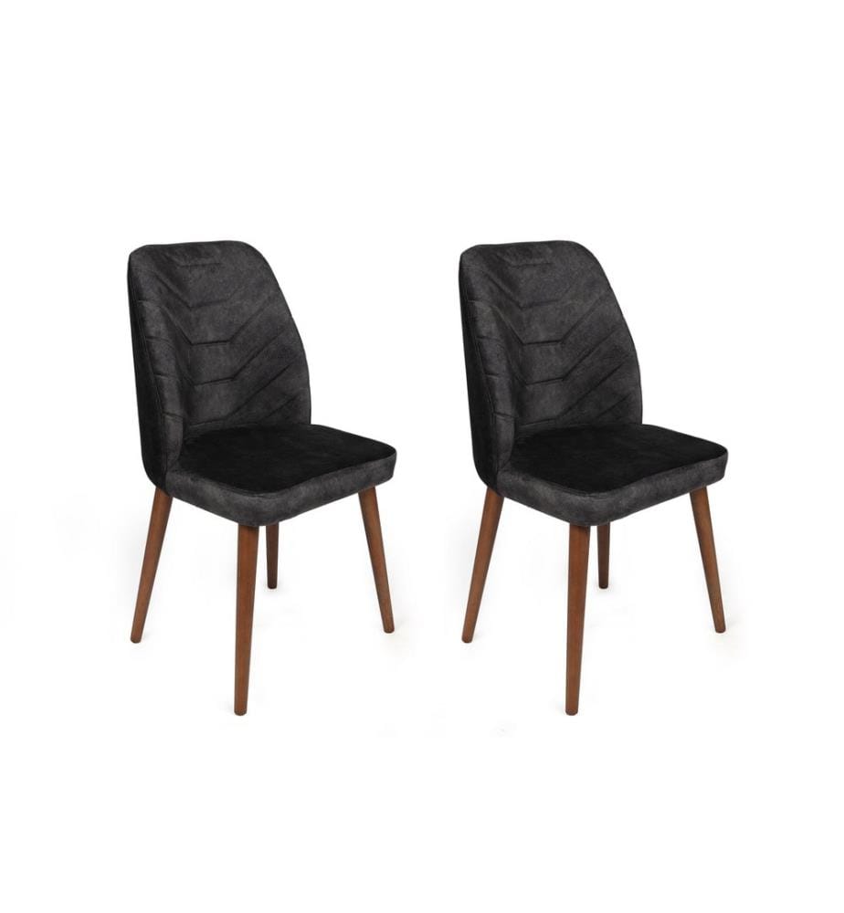 Ensemble de chaises, 2 pièces, anthracite, marron, châssis : bois, siège : tissu velours, dossier : métal / tissu velours : Wooden, Seat : Velvet Fabric, Back : Métal / Tissu velours