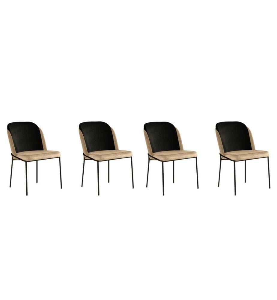 Ensemble de chaises, 4 pièces, beige, noir, piétement : Métal, Siège : Tissu velours / Panneau de particules mélaminé, Dossier : Contreplaqué / Tissu de velours