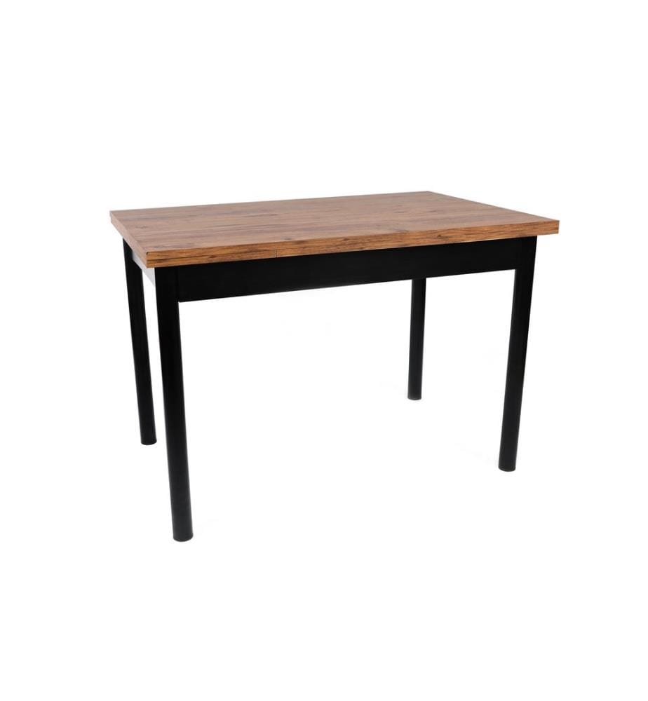 Table à rallonges, Noyer, Noir, Panneau de particules mélaminé, Pieds en métal