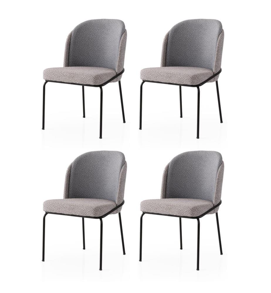 Ensemble de chaises, 4 pièces, doré, gris, structure : 100 % FER, assise : PANNEAU DE PARTICULES REVÊTU DE MÉLAMINE, dossier : CONTREPLAQUÉ