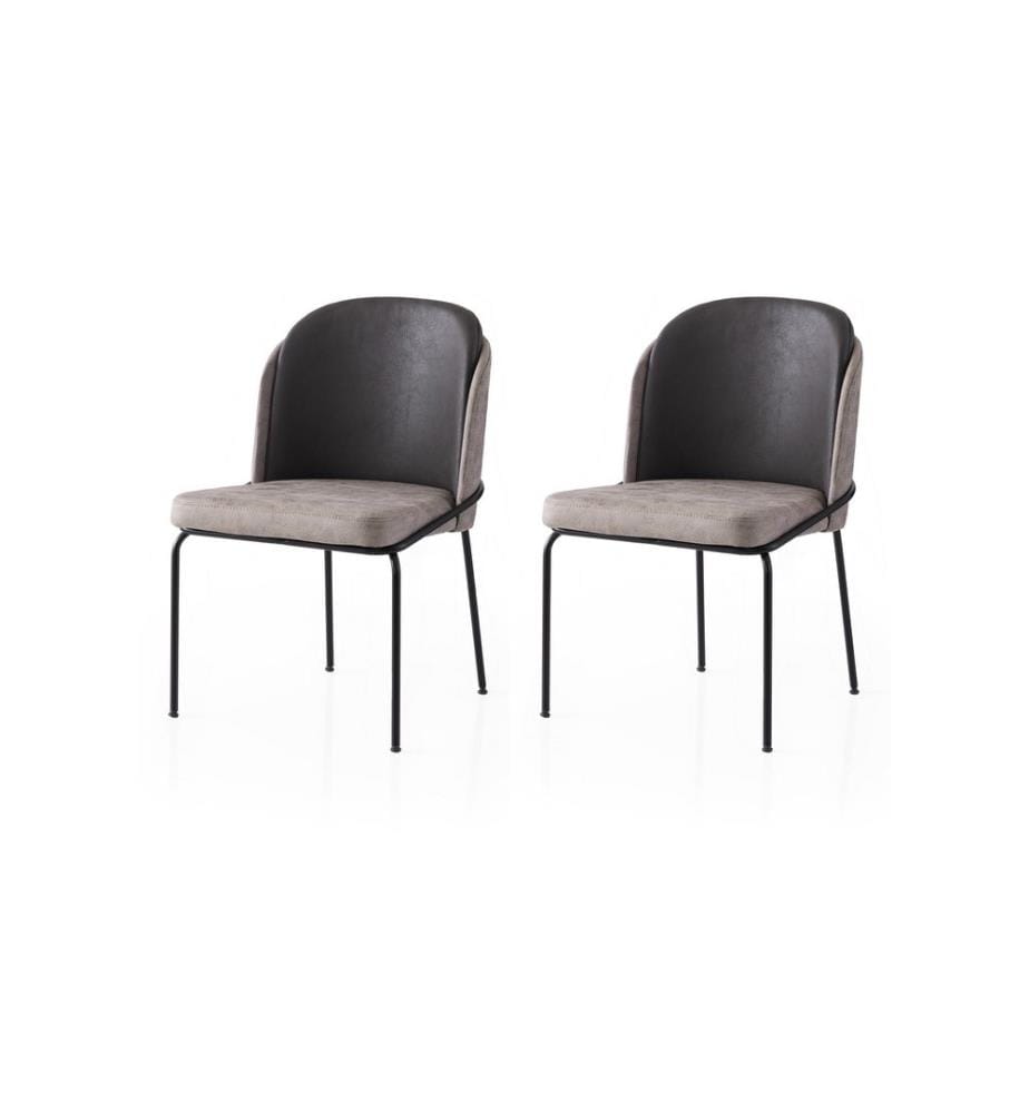 Ensemble de chaises, 2 pièces, doré, noir, gris, structure : 100 % FER, assise : PANNEAU DE PARTICULES REVÊTU DE MÉLAMINE, dossier : CONTREPLAQUÉ
