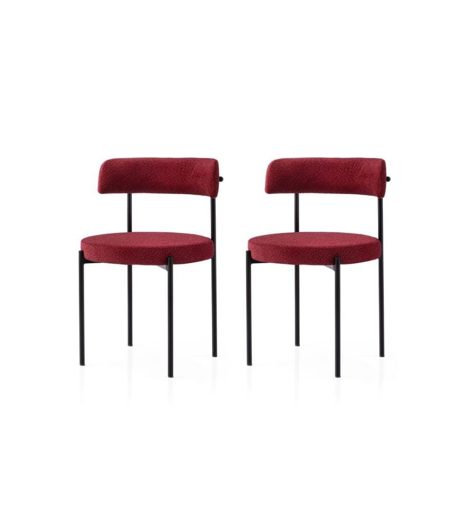 Ensemble de chaises, 2 pièces, noir, rouge, structure : 100 % FER, assise : PANNEAU DE PARTICULES REVÊTU DE MÉLAMINE, dossier : CONTREPLAQUÉ