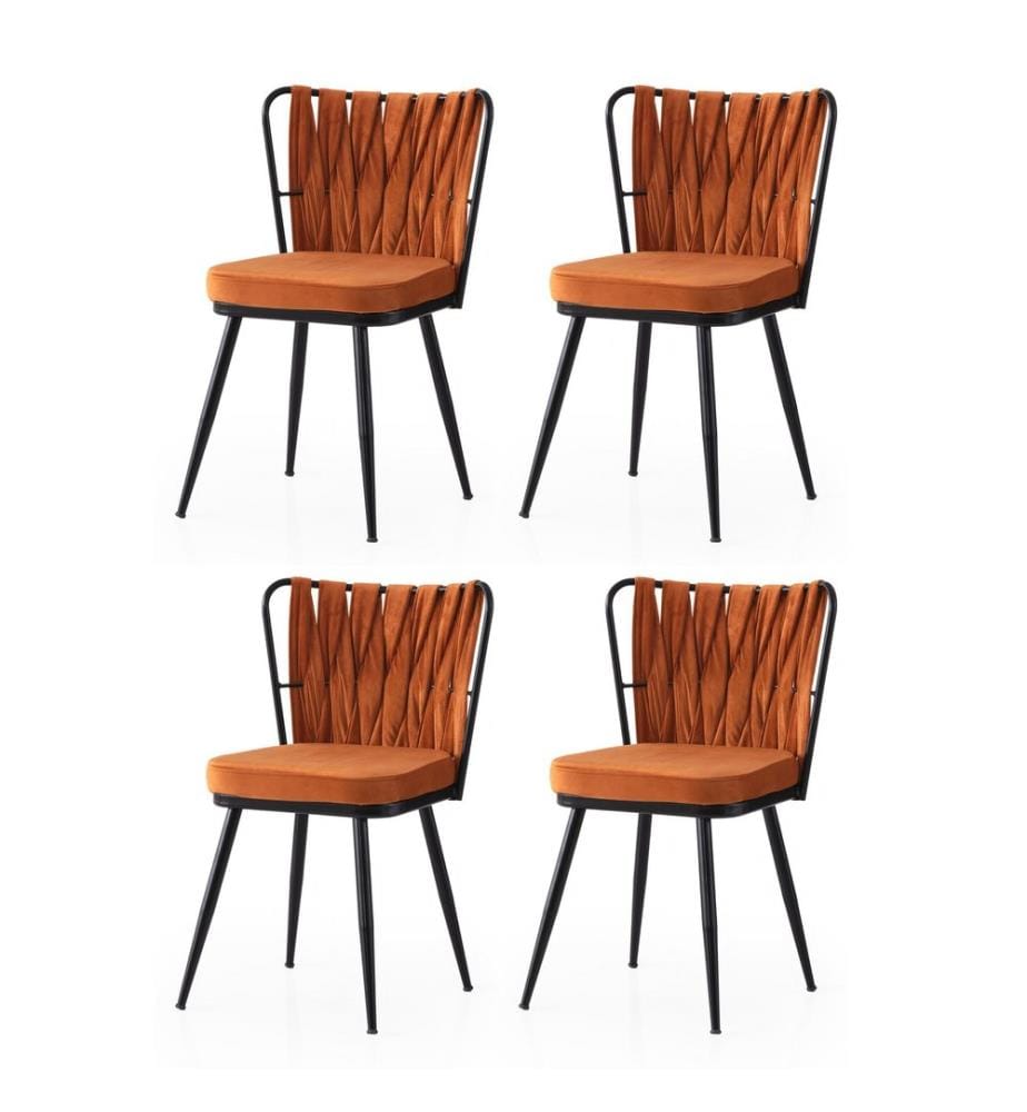 Ensemble de chaises, 4 pièces, noir, orange, structure : 100 % FER, assise : PANNEAU DE PARTICULES REVÊTU DE MÉLAMINE