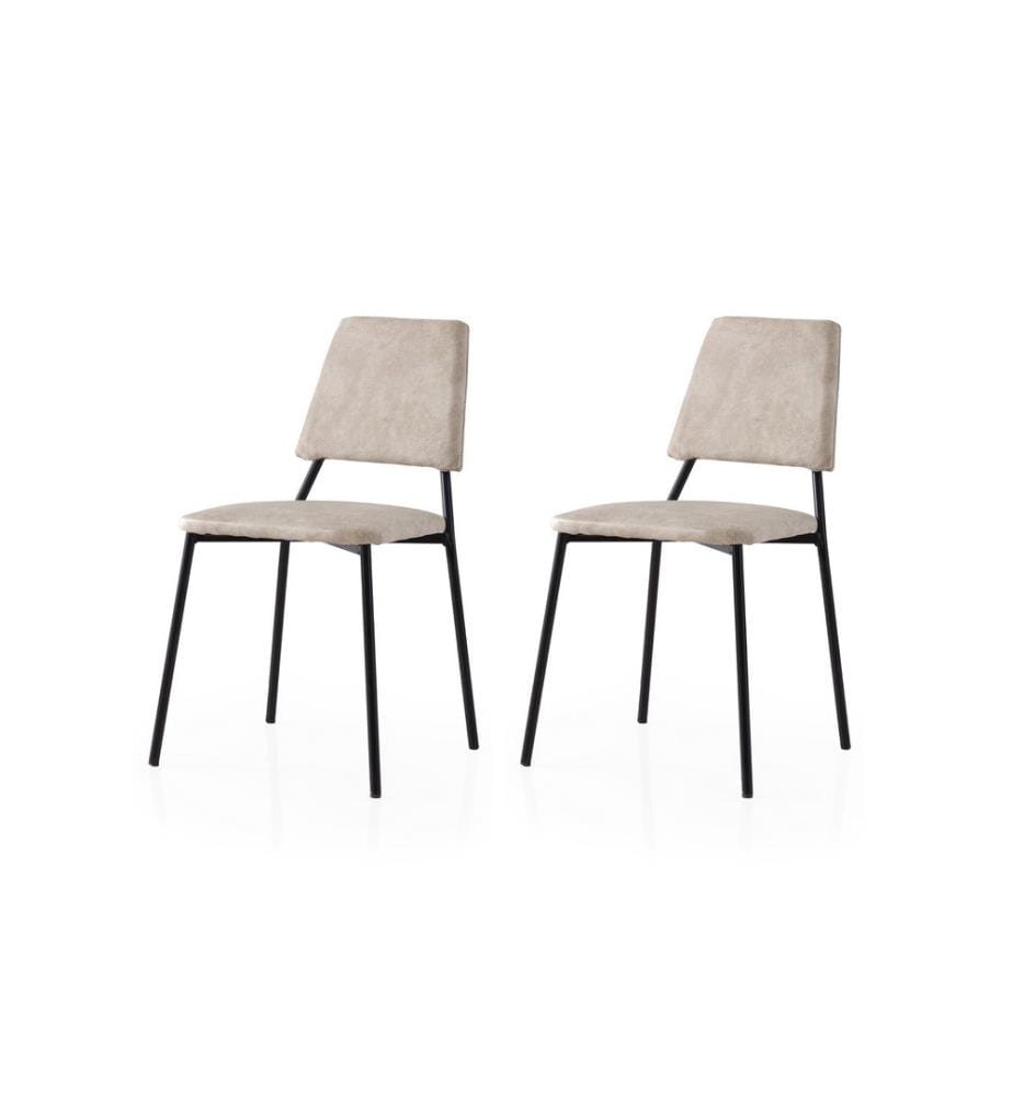 Ensemble de chaises, 2 pièces, noir, écru, structure : 100 % FER, assise : PANNEAU DE PARTICULES ENDUIT DE MÉLAMINE, dossier : PANNEAU DE PARTICULES ENDUIT DE MÉLAMINE, tissu velours