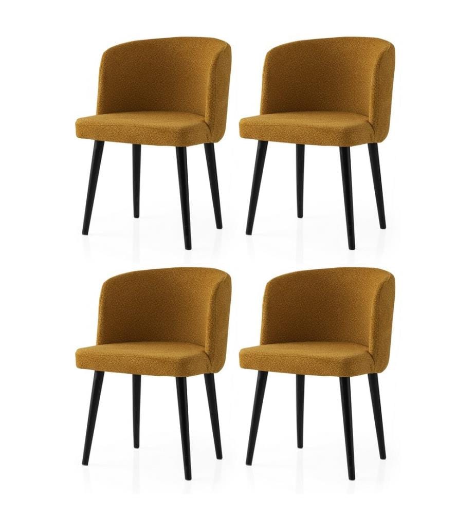 Ensemble de chaises, 4 pièces, noir, jaune, structure : 100 % FER, assise : PANNEAU DE PARTICULES REVÊTU DE MÉLAMINE, pieds en bois de hêtre
