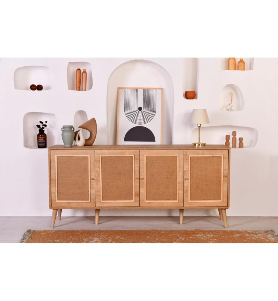 Console, chêne, panneau de particules mélaminé, pieds en métal