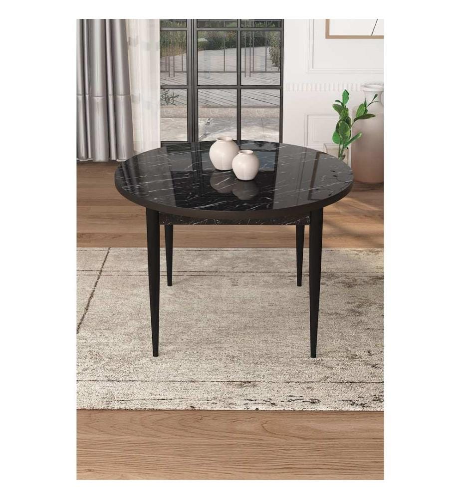 Table de salle à manger, marbre noir, noir, 100 % panneau de particules