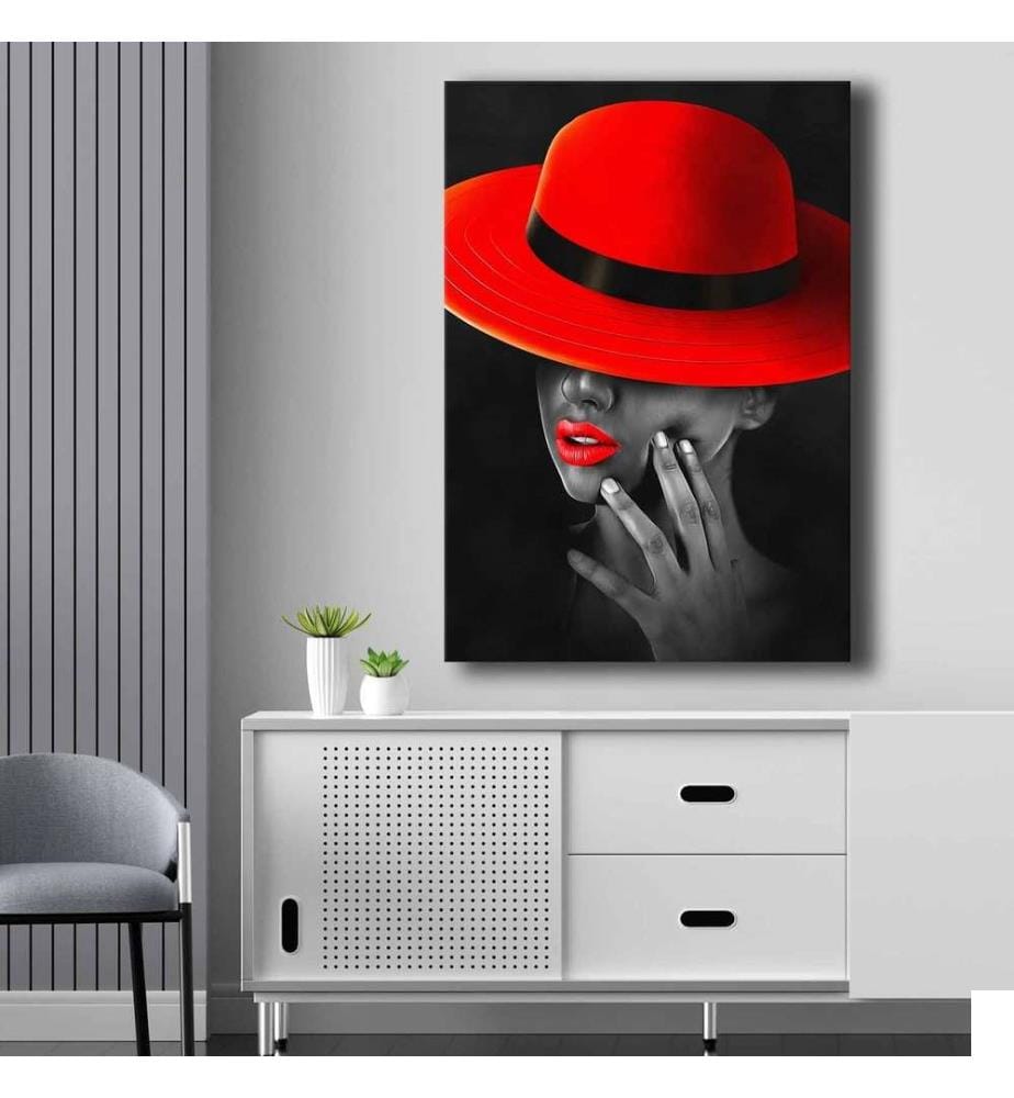 Peinture décorative sur toile, rouge gris noir, toile, cadre en bois de pin