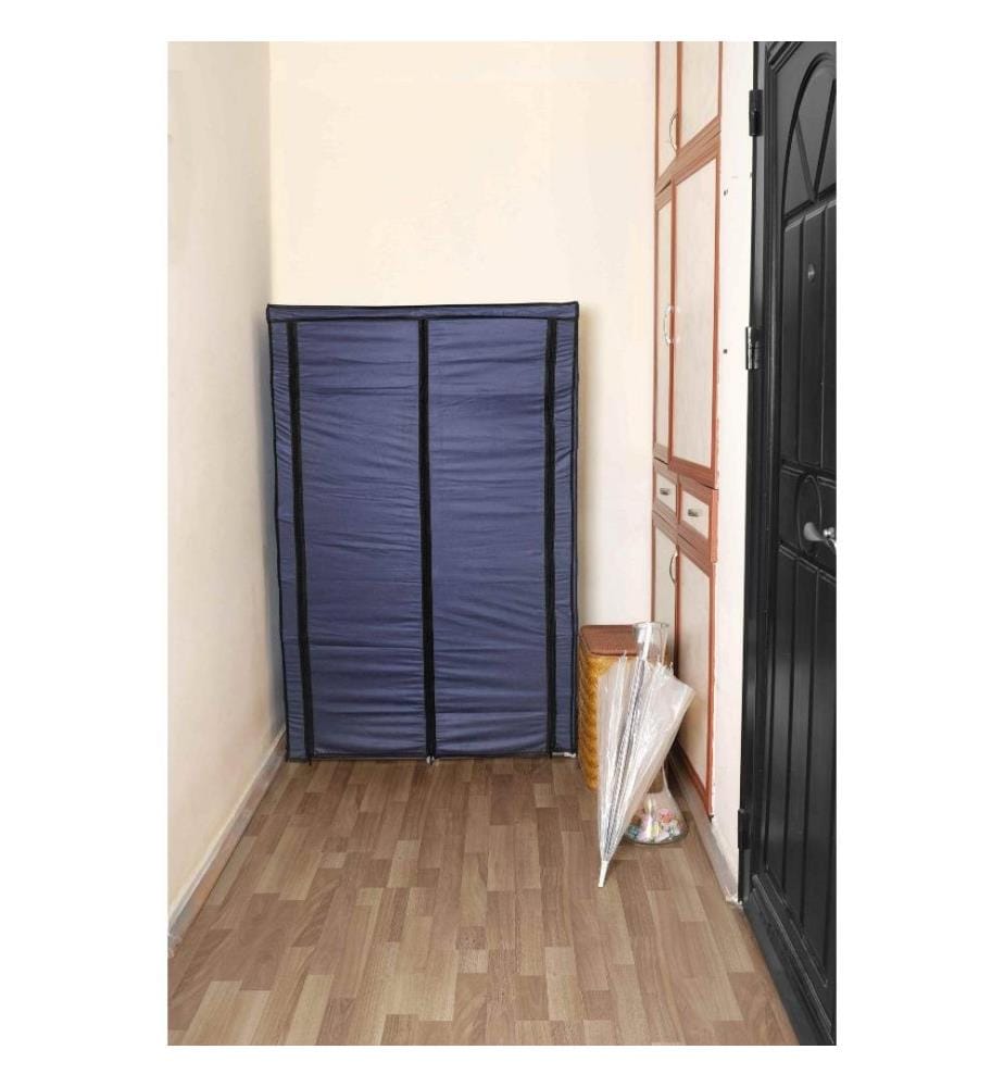 Meuble à chaussures, bleu foncé, tissu ouaté, cadre métallique
