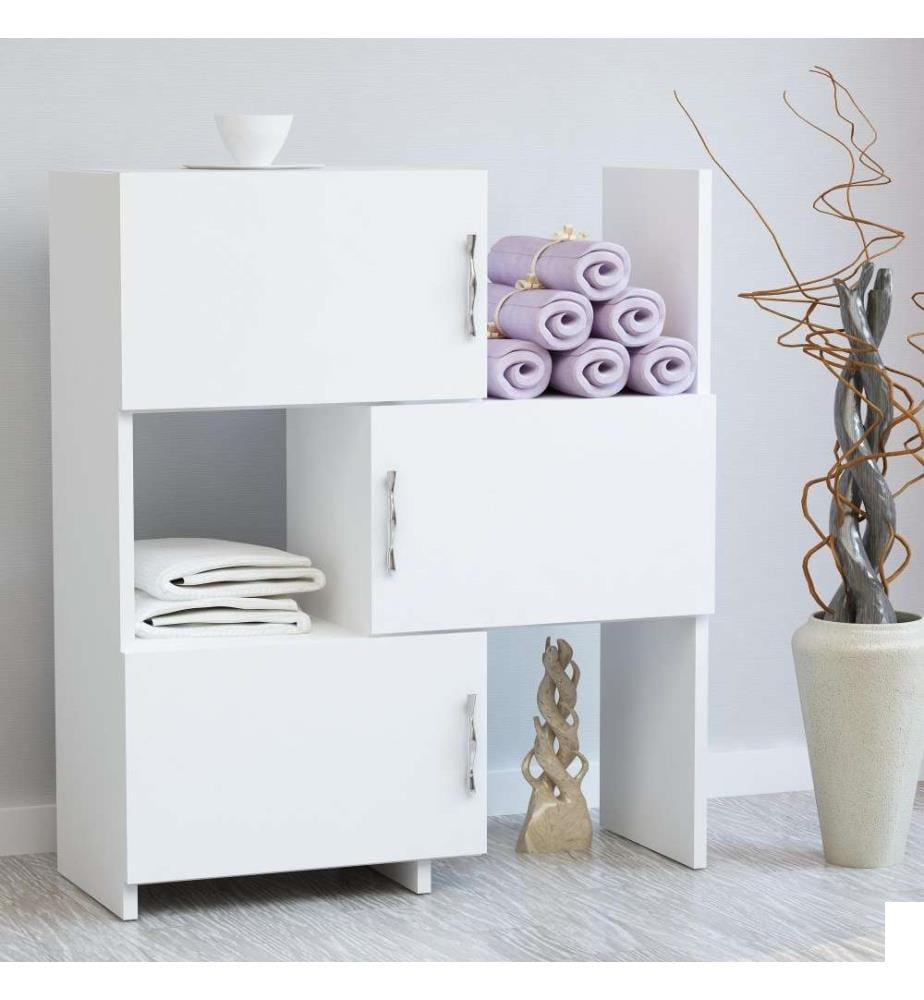Armoire multifonctions, blanc, panneau de particules mélaminé