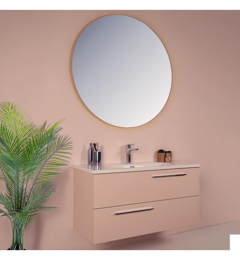 Ensemble meuble de salle de bain avec lavabo et miroir 2 pièces rose 100 % panneaux de particules recouverts de mélamine