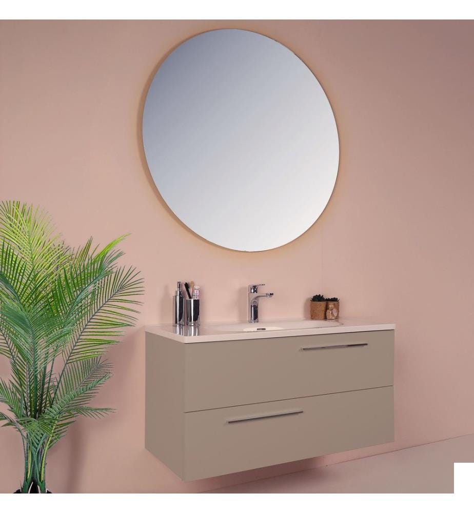 Ensemble meuble de salle de bain avec lavabo et miroir 2 pièces marron clair 100 % panneaux de particules recouverts de mélamine