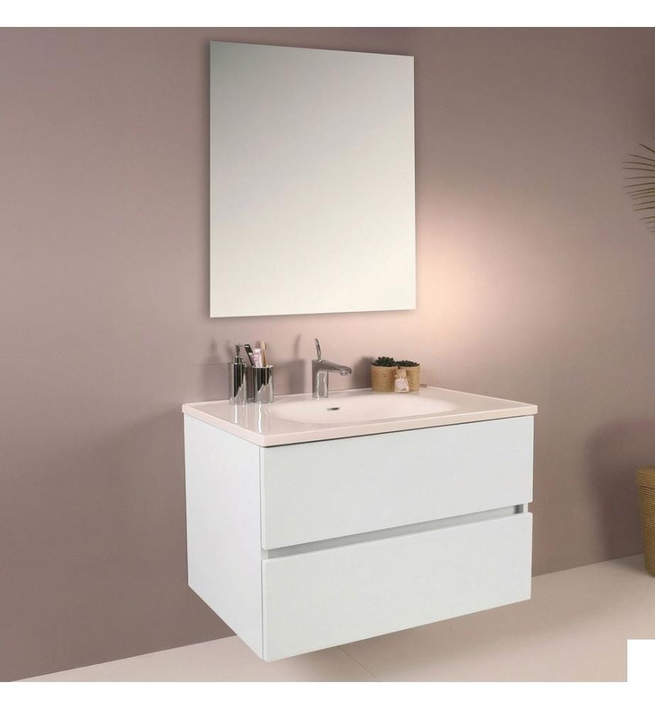 Ensemble meuble de salle de bain avec lavabo et miroir 2 pièces blanc panneau de particules 100 % recouvert de mélamine