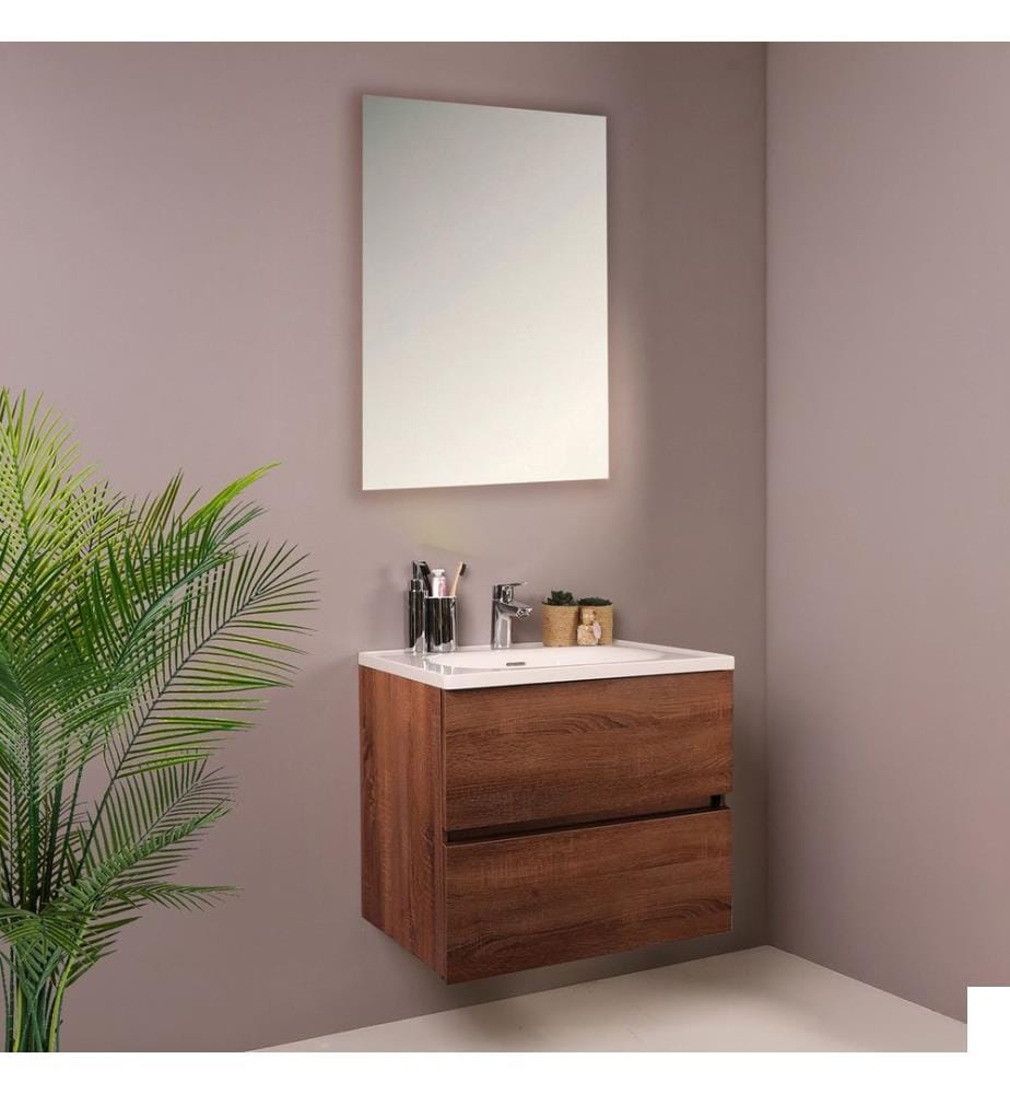 Ensemble meuble de salle de bain avec lavabo et miroir 2 pièces chêne blanc 100 % panneaux de particules recouverts de mélamine