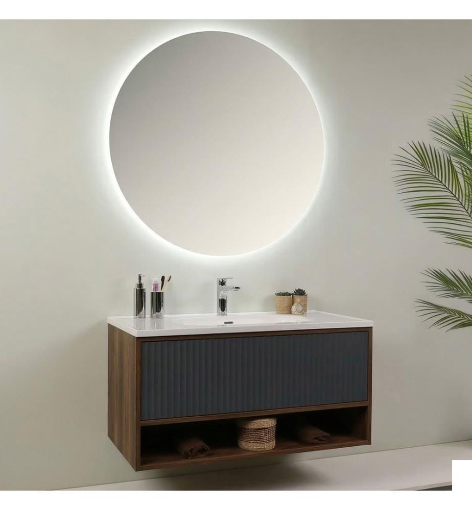 Ensemble meuble de salle de bain avec lavabo et miroir 2 pièces chêne Milling panneau de particules 100 % recouvert de mélamine