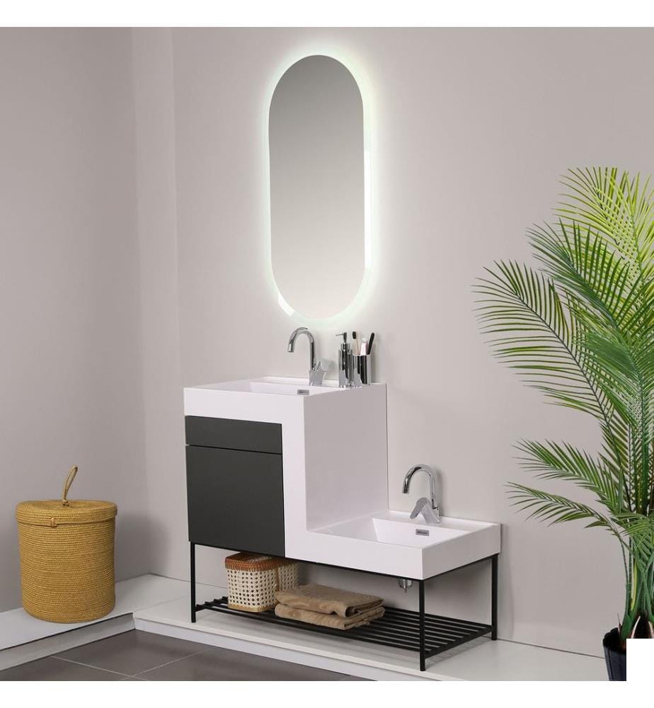Ensemble meuble de salle de bain avec lavabo et miroir 2 pièces gris foncé panneau de particules 100 % mélaminé