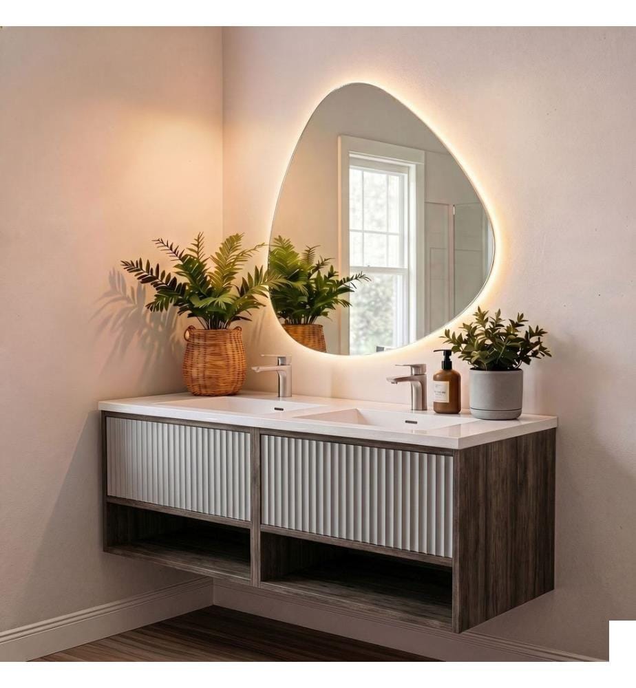 Ensemble meuble de salle de bain avec lavabo et miroir 2 pièces chêne gris vanille CARCASS 100% PANNEAU DE PARTICULES REVÊTU DE MÉLAME