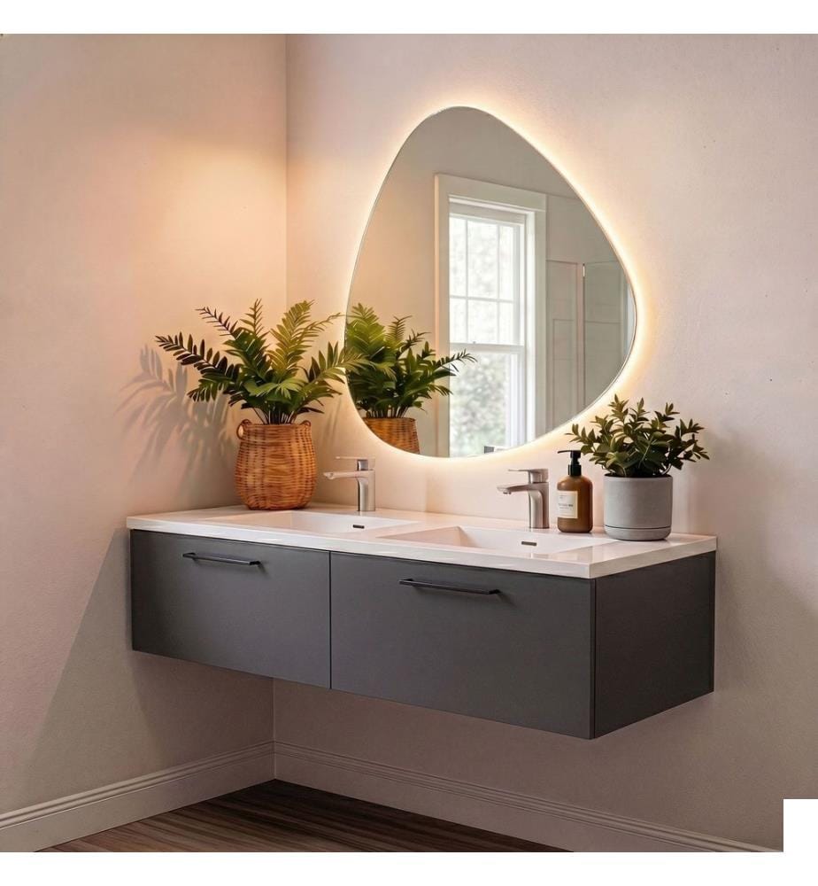 Ensemble meuble de salle de bain avec lavabo et miroir 2 pièces gris fumé panneau de particules 100 % recouvert de mélamine