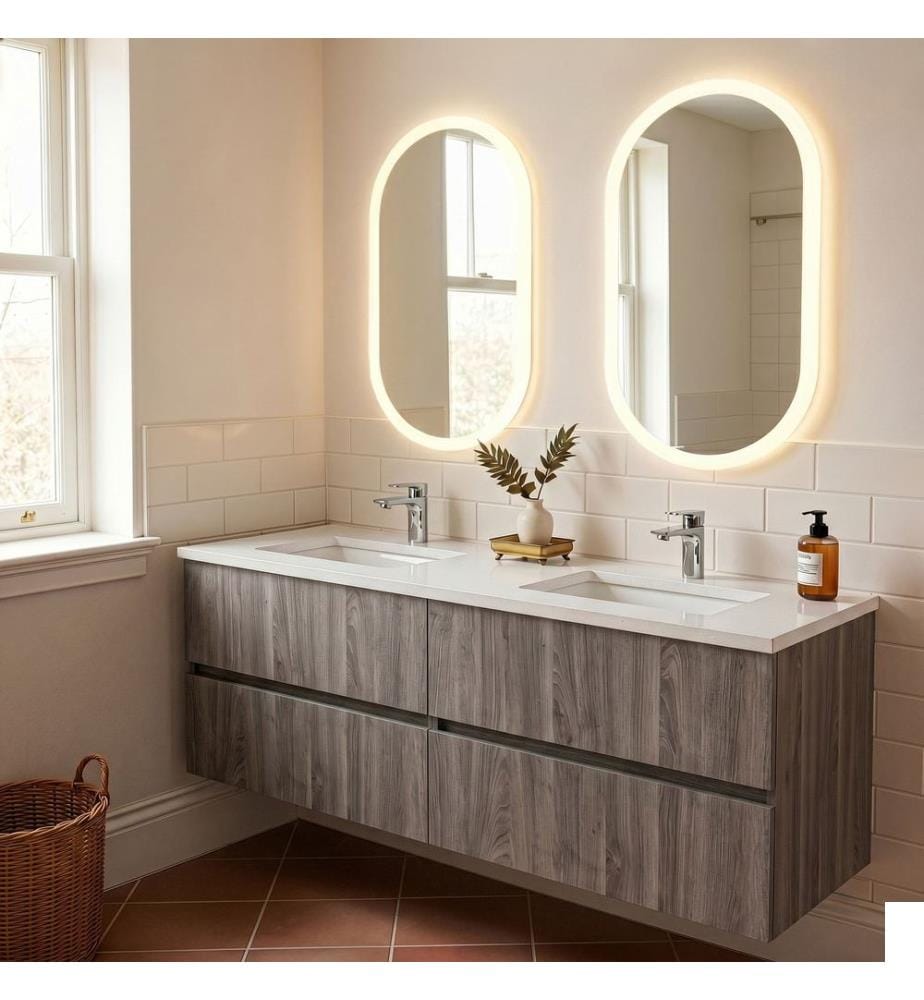 Ensemble meuble de salle de bain avec lavabo et miroir 2 pièces bouleau Monsoon panneau de particules 100 % recouvert de mélamine