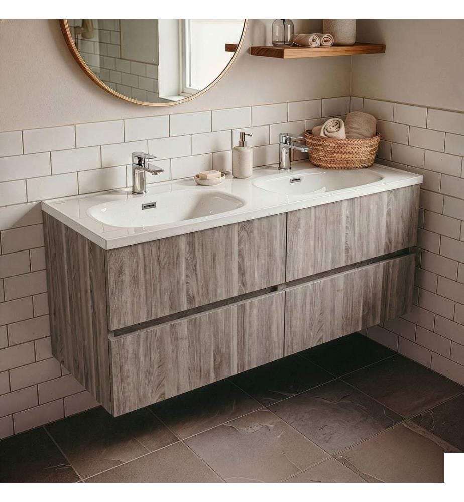 Meuble de salle de bain avec lavabo bouleau Monsoon panneau de particules 100 % recouvert de mélamine
