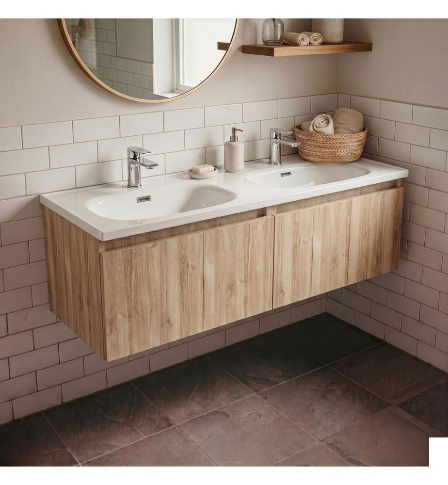 Meuble de salle de bain avec lavabo noyer clair panneau de particules 100 % recouvert de mélamine