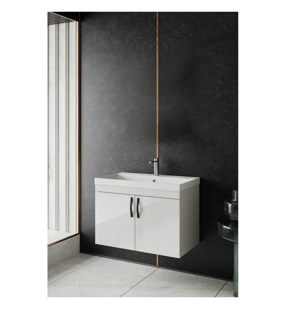 Meuble de salle de bain avec lavabo blanc panneau de particules 100% recouvert de mélamine