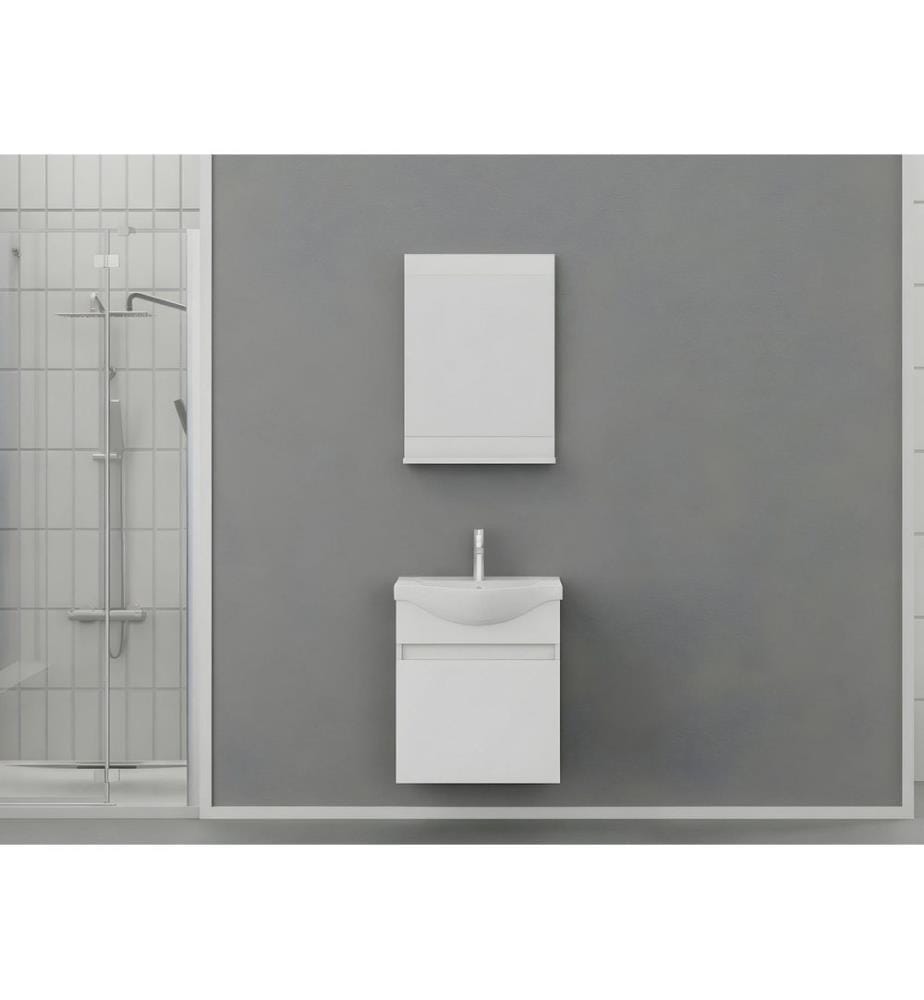 Ensemble meuble de salle de bain avec lavabo et miroir 2 pièces blanc mat panneau de particules 100 % recouvert de PVC