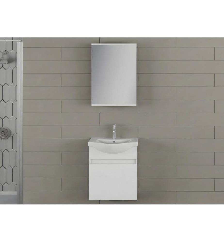 Ensemble meuble de salle de bain avec lavabo et miroir 2 pièces blanc mat panneau de particules 100 % recouvert de PVC