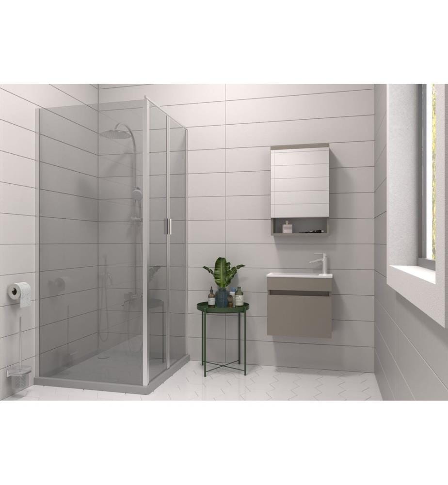 Ensemble meuble de salle de bain avec lavabo et miroir 2 pièces couleur latte panneau de particules 100 % recouvert de PVC