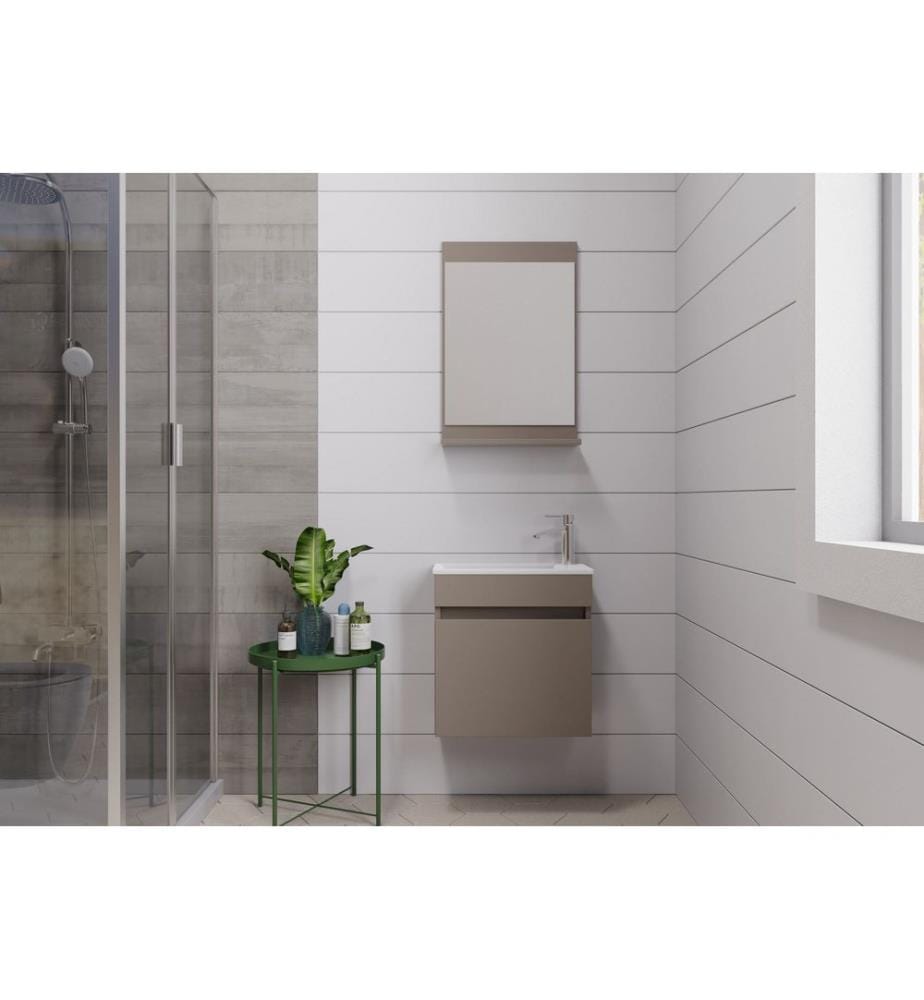 Ensemble meuble de salle de bain avec lavabo et miroir 2 pièces couleur latte panneau de particules 100 % recouvert de PVC