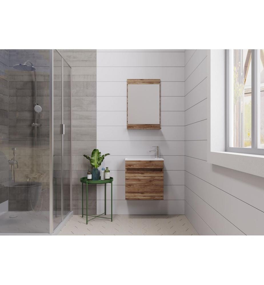 Ensemble meuble de salle de bain avec lavabo et miroir 2 pièces pin panneau de particules 100 % recouvert de PVC