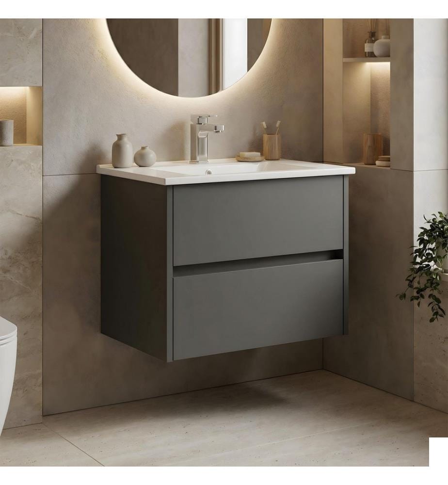 Meuble de salle de bain avec lavabo anthracite MDF PET 100 % brillant