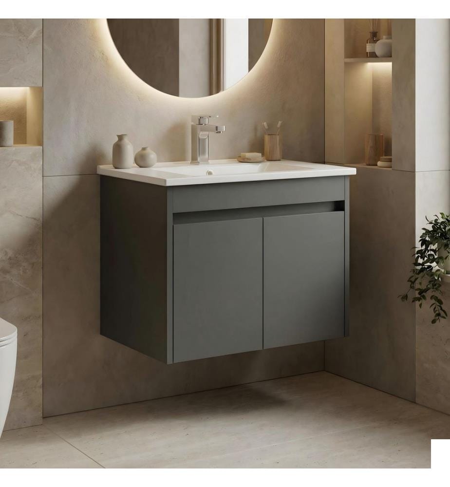 Meuble de salle de bain avec lavabo anthracite MDF PET 100 % brillant