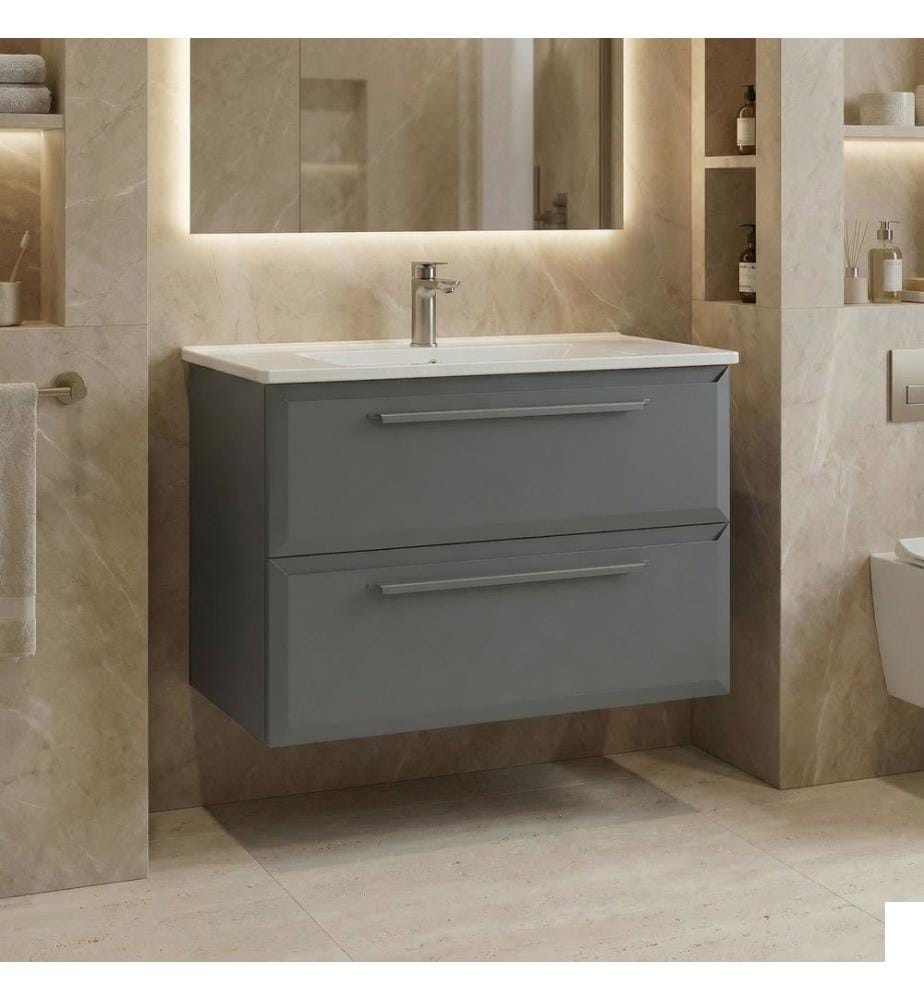 Meuble de salle de bain avec lavabo gris MDF laqué brillant 100 %