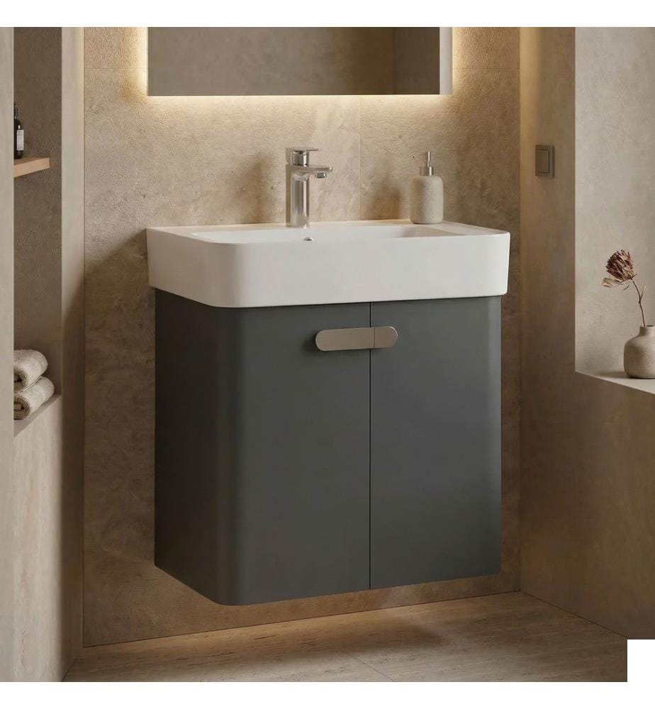 Meuble de salle de bain avec lavabo anthracite MDF laqué brillant 100 %