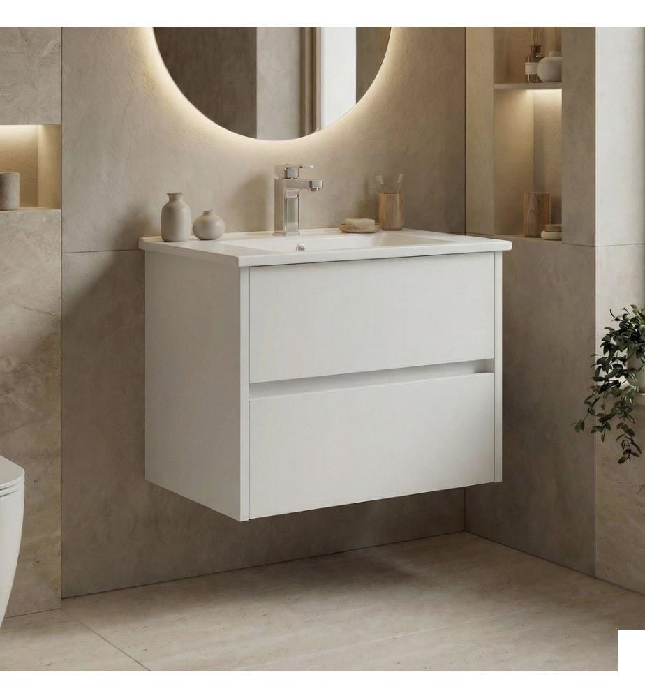 Meuble de salle de bain avec lavabo blanc mat MDF 100 % revêtu de mélamine