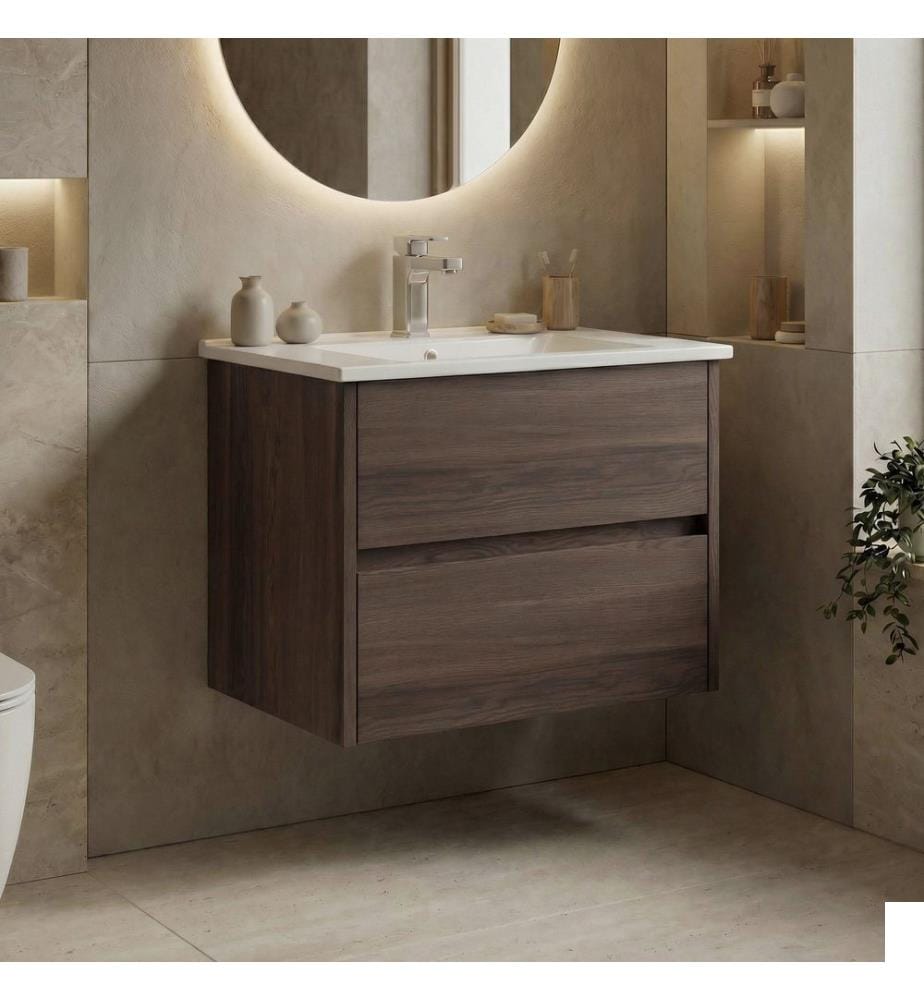 Meuble de salle de bain avec lavabo noyer foncé panneau de particules 100 % recouvert de mélamine