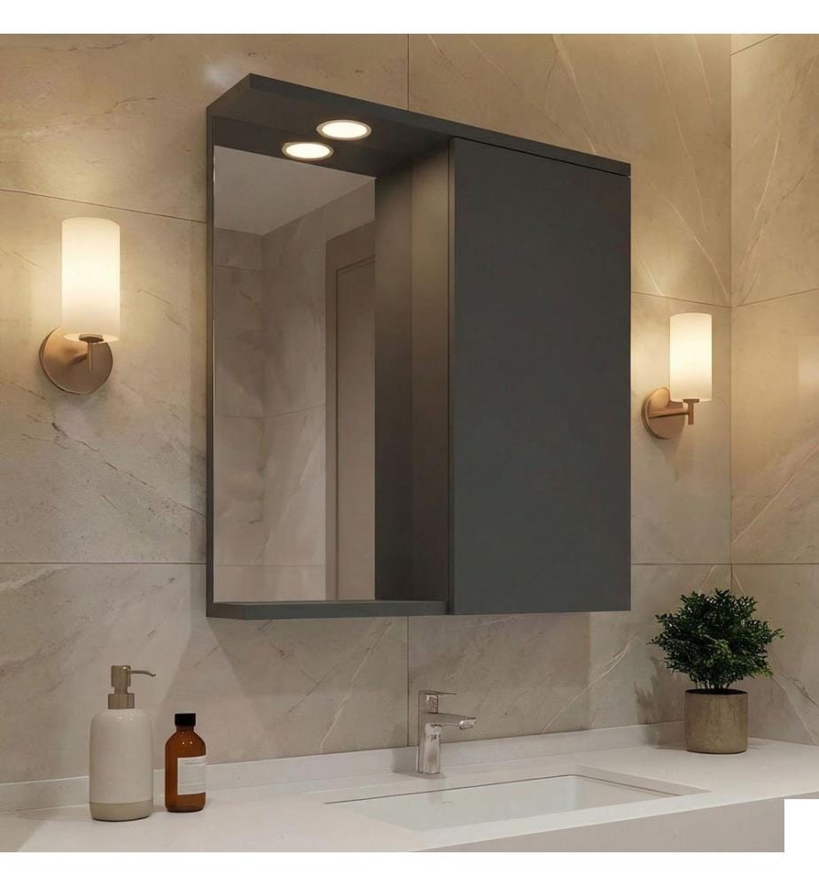 Meuble de salle de bain avec miroir anthracite mat MDF 100 % revêtu de mélamine