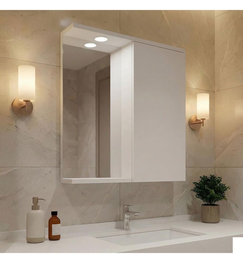 Meuble de salle de bain avec miroir blanc 100 % MDF recouvert de mélamine