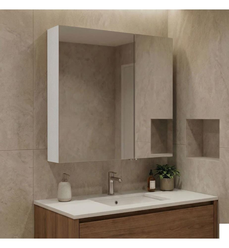 Meuble de salle de bain avec miroir blanc 100 % MDF recouvert de mélamine