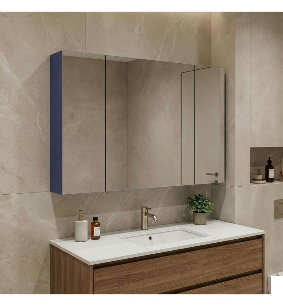 Meuble de salle de bain avec miroir bleu marine mat 100 % MDF revêtu de thermomoulage