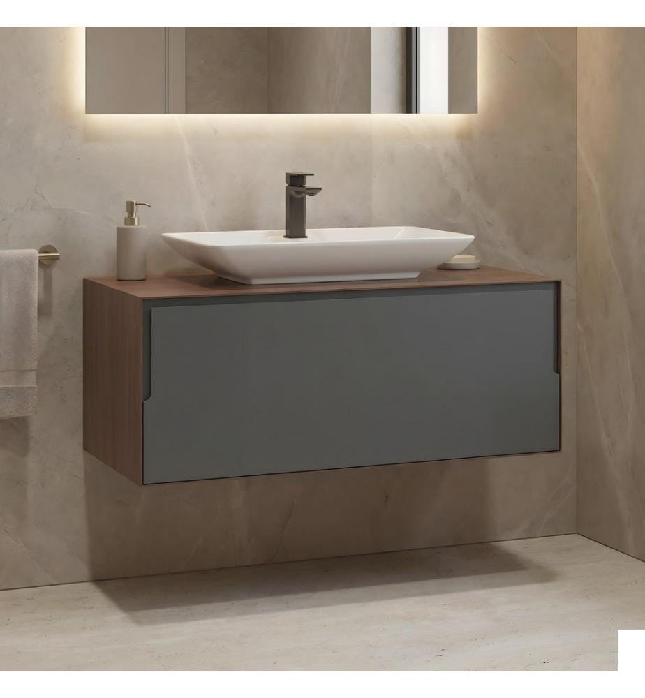 Meuble de salle de bain avec lavabo noyer anthracite 100 % stratifié compact