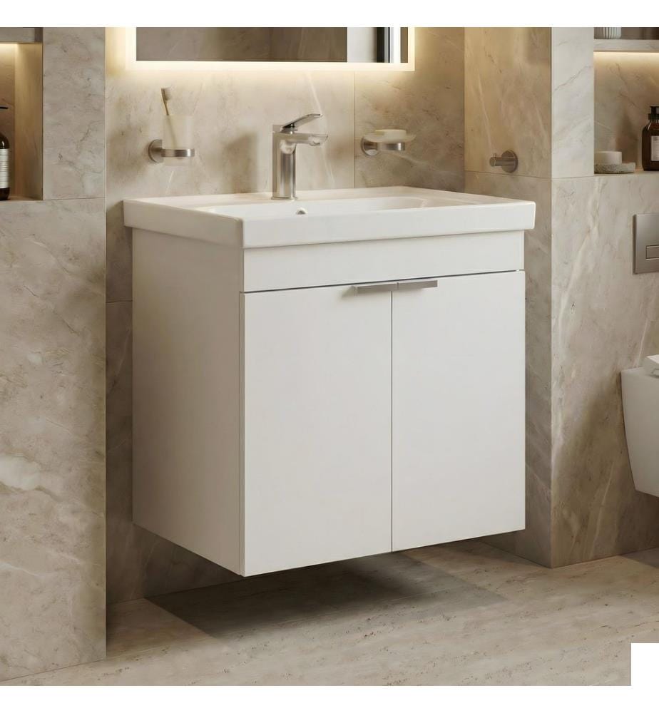 Meuble de salle de bain avec lavabo blanc mat MDF 100 % revêtu de mélamine