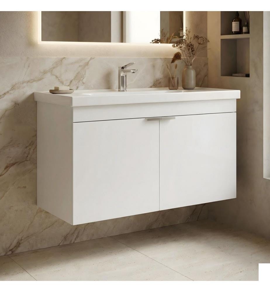 Meuble de salle de bain avec lavabo blanc mat MDF 100 % revêtu de mélamine